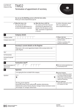 UK TM02 Form - Termination of Secretary Appointment