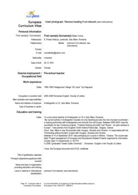 Europass cv format download - Europass Curriculum Vitae Insert photograph