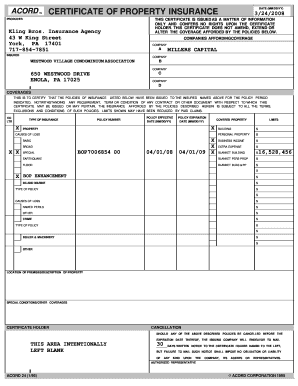 Certificate of Property Insurance