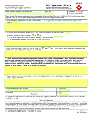 Work Capacity Evaluation Form OWCP-5a