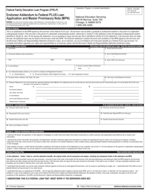 Endorser Addendum to Federal PLUS Loan MPN