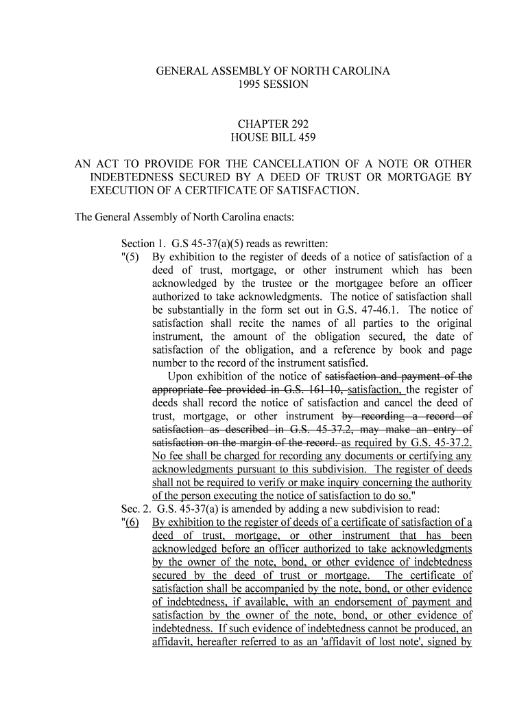 General assembly of north carolina 1995 session chapter 292 house Preview on Page 1
