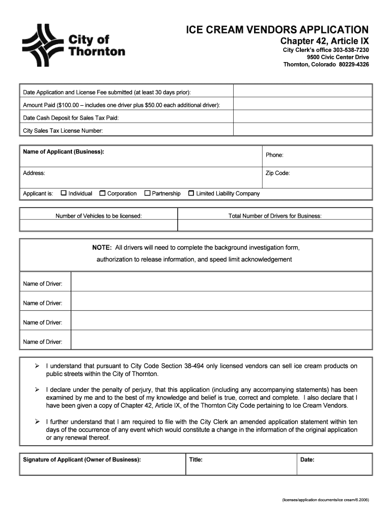 ICE CREAM VENDORS LICENSE If you would like - City of Thornton - cityofthornton Preview on Page 1