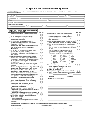 Preparticipation Medical History Form