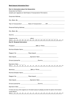 Bank Account Information Form