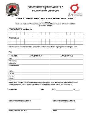 Prefix Application Form - Federation of Boxer Clubs of Southern Africa