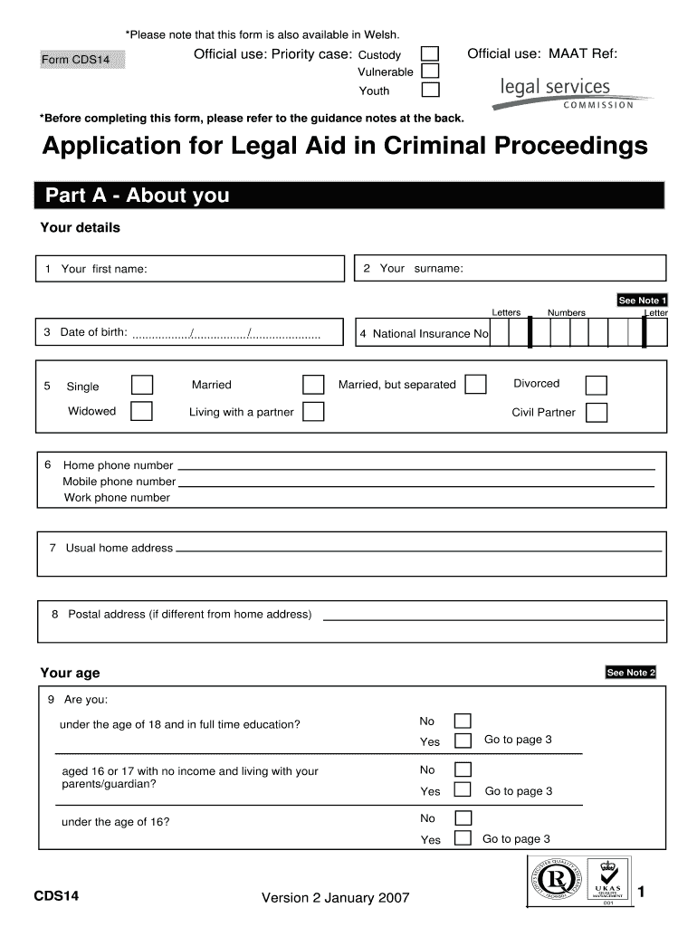 Application for Legal Aid in Criminal Proceedings Part A - About Preview on Page 1