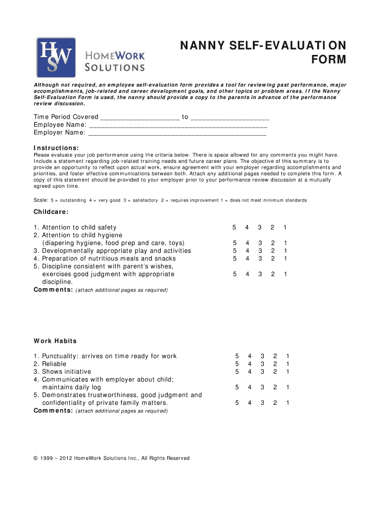 nanny evaluation form Preview on Page 1