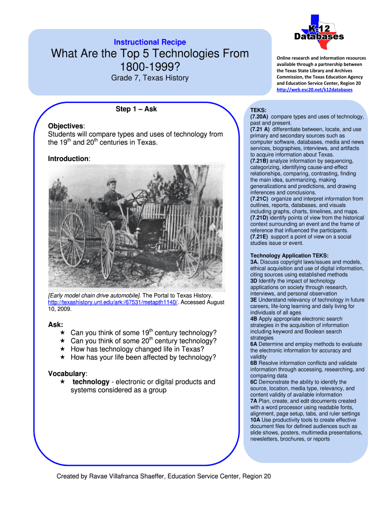 Secondary Instructional Recipe7 Compare Past and Present Technologies Preview on Page 1