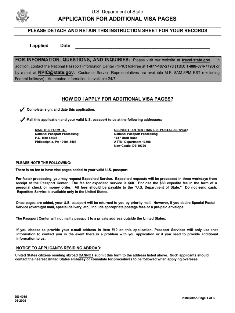 ds 4085 online 2005 form Preview on Page 1.