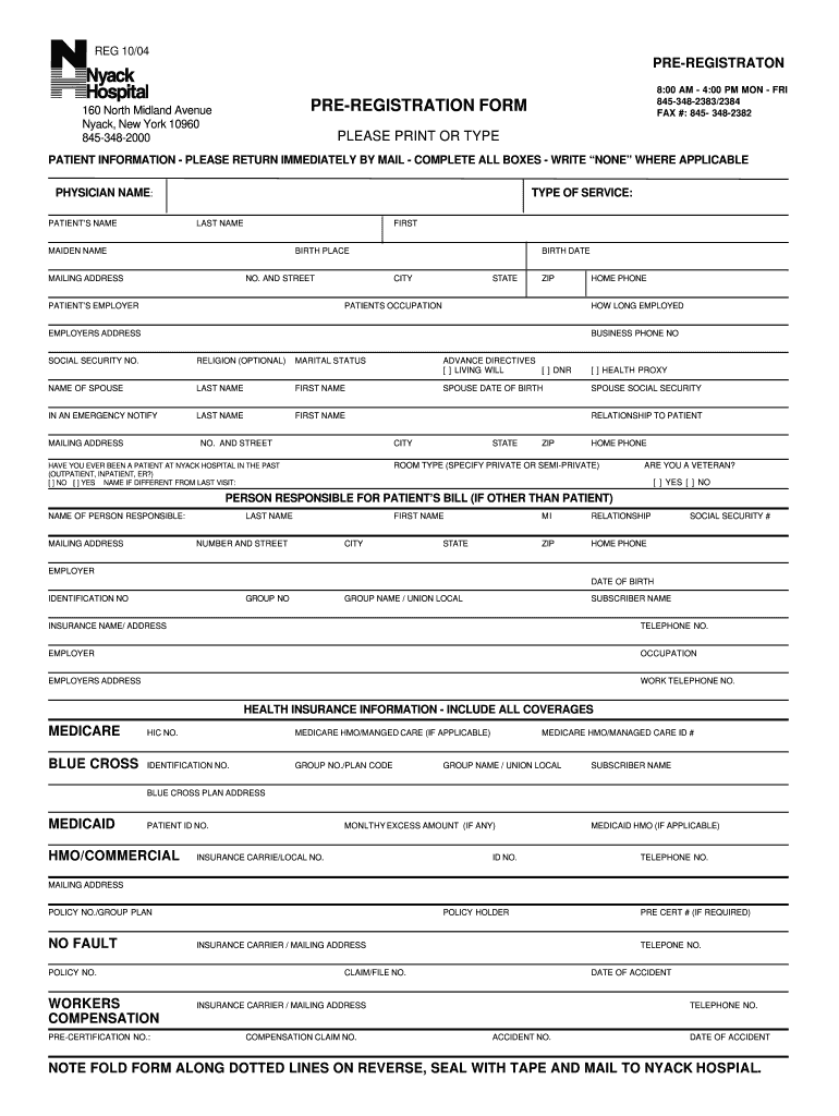 Pre Registration Form Please Print Or Type Nyack Fill And Sign 