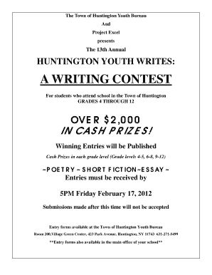 Huntington Youth Bureau - Writing Contest for Cash Prizes