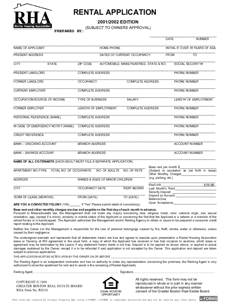 rha rental application Preview on Page 1