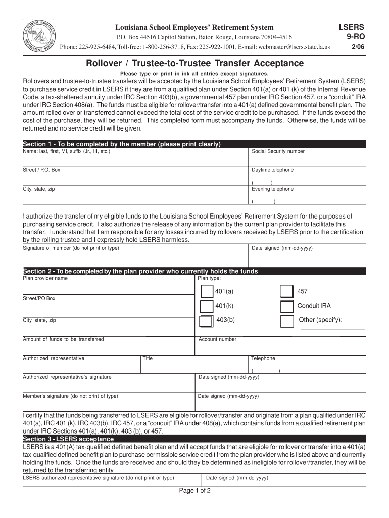 Rollover Trustee-to-Trustee Transfer Acceptance - Louisiana Preview on Page 1