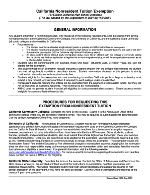 California Nonresident Tuition Exemption Request