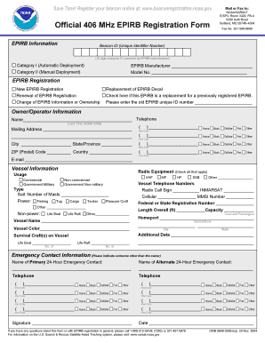 Official 406 MHz EPIRB Registration Form