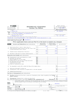 Form 1120X Amended U.S. Corporation Income Tax Return
