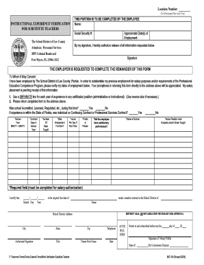 instructional experience verification the school district of lee county services form