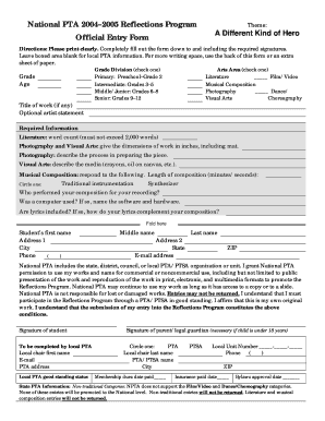 National PTA Reflections Program Entry Form