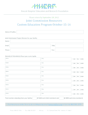 joint commission resources custom education program for the hawaii hospital education and research foundation form