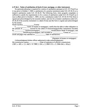 North Carolina Notice of Satisfaction