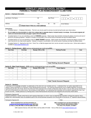 Berkeley Unified School District Parking Transit Reimbursement Form