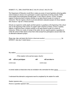 New Jersey Animal Dissection Opt-Out Form