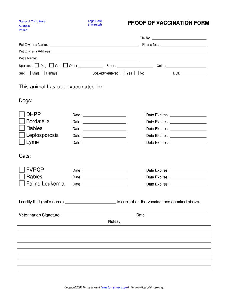 Dog Vaccination Record - Fill Online, Printable, Fillable, Blank With Dog Vaccination Certificate Template