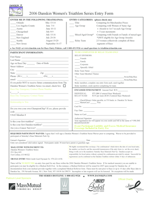 2006 Danskin Women's Triathlon Series Entry Form