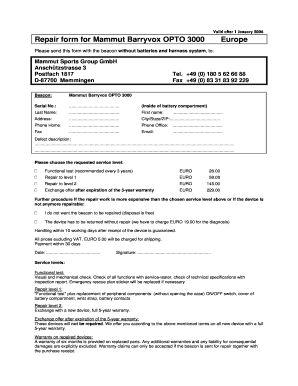 Mammut Barryvox OPTO 3000 Repair Form