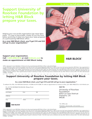 H&R Block Tax Preparation Referral Form