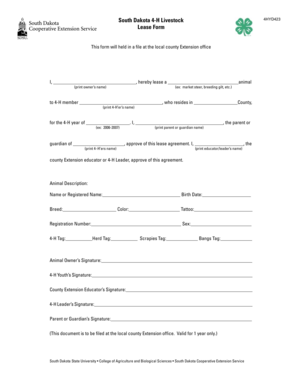 South Dakota 4-H Livestock Lease Form
