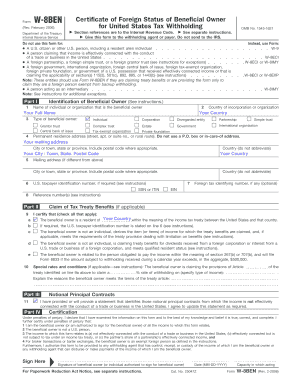 Form W-8BEN Certificate of Foreign Status