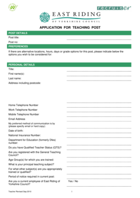 Teaching Post Application Form