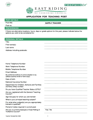 Supply Teacher Application Form