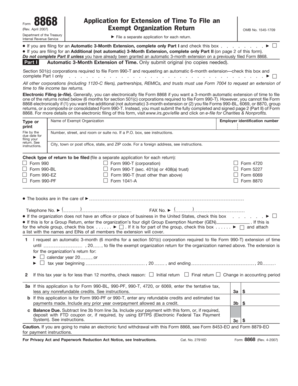 Form 8868 Application for Extension of Time To File an Exempt Organization Return