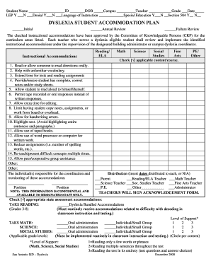 Dyslexia Student Accommodation Plan