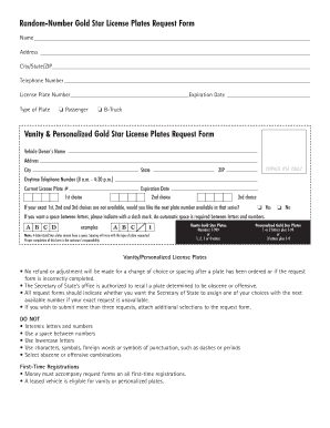 Illinois Gold Star License Plates Request Form