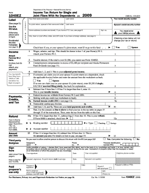 Department of the Treasury Internal Revenue Service Income Tax Return for Single and Joint Filers With No Dependents (99) Form 1040EZ Label (See page 9