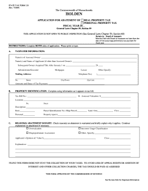 Massachusetts Application for Abatement of Real Property Tax