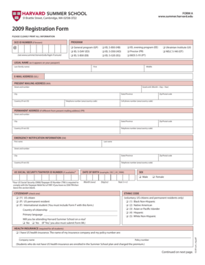 Harvard Summer School Registration Form