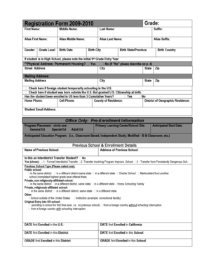 Student Registration Form 2009-2010