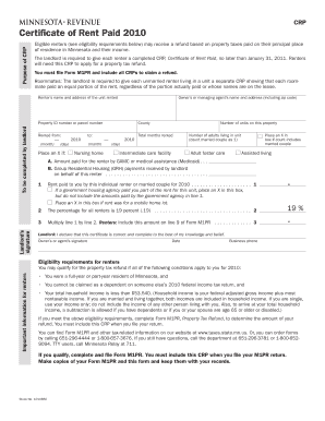 Certificate of Rent Paid 2010