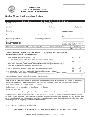 Illinois Student Worker Employment Application