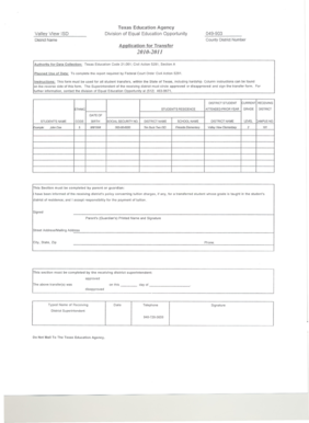 Texas Student Transfer Application