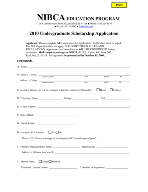 2010 Undergraduate Scholarship Application - nibca