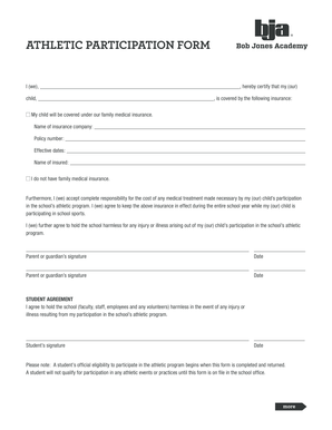 Athletic Participation Form