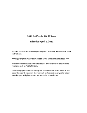 CA POLST Form - Updated April 2011 - Alliance Health Care