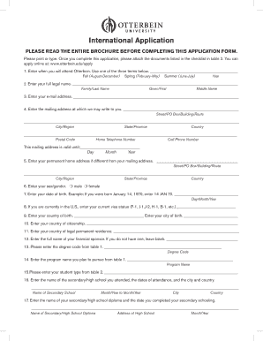 Otterbein University International Application Form