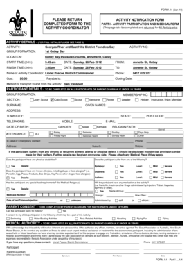 Activity Notification Form A1